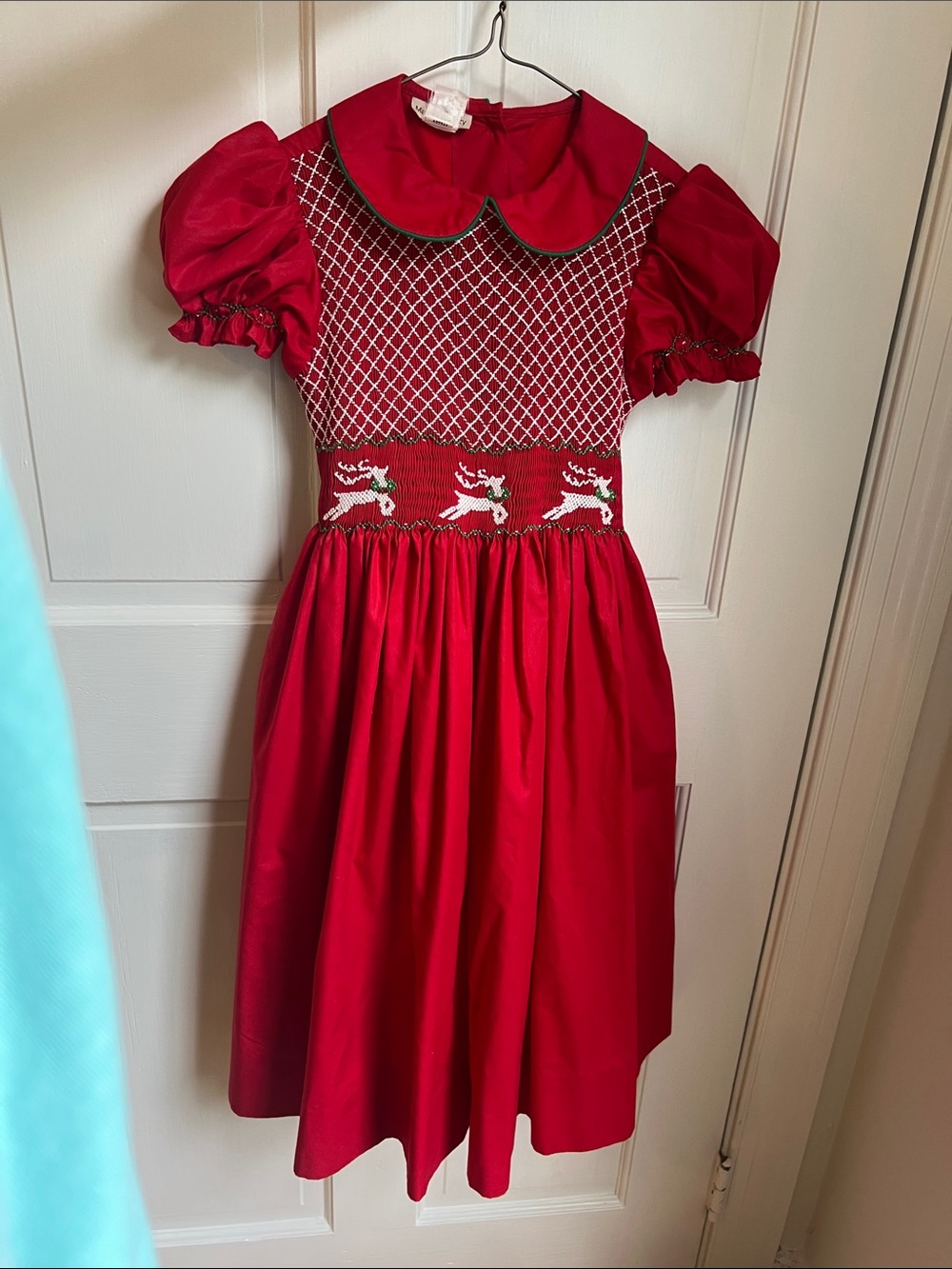 Holiday Red Smocked Girls' Dress with Peter Pan Collar